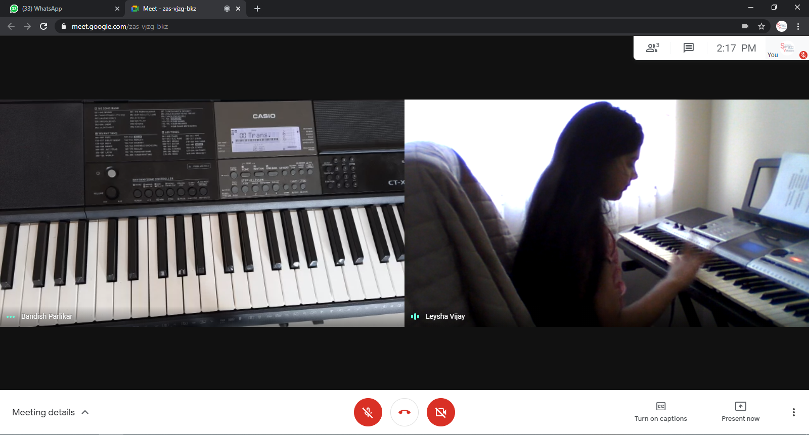 Online keyboard / piano lesson with SSSSV faculty